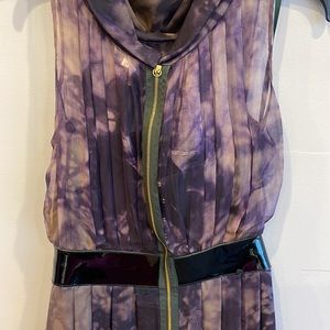 Rachel Roy cocktail dress in purple “tie dye” silk organza